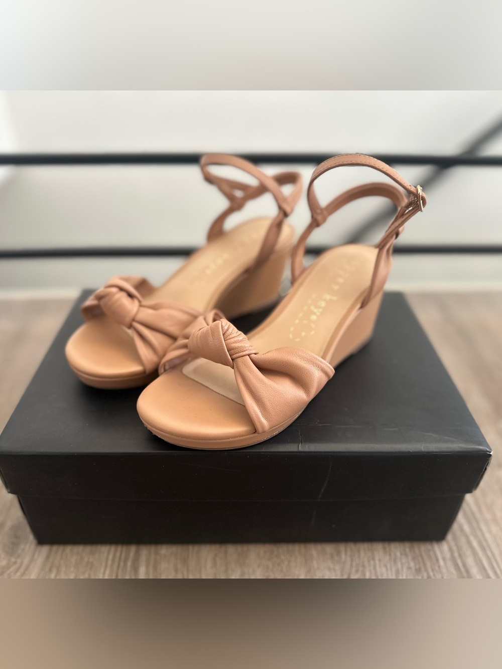 Copper Key Big Girls Wedge Sandals with Knotted Front Strap - Nude Size 3 Youth